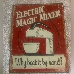 Vintage Electric Magic Mixer Tin Wall Sign - Red and Cream